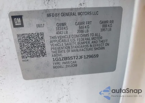 2018 Chevrolet Malibu 1Ls from USA, damaged, VIN 1G1ZB5ST2JF129659